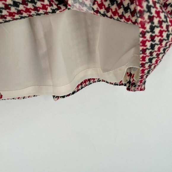 Talbots Vintage Black Red Houndstooth Pleated Hem Italian Stretch Wool Skirt 8 - Picture 7 of 10